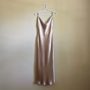 Gold Satin Cowl Neck Low Back Maxi Dress